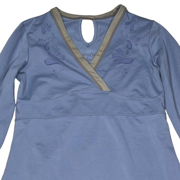 Athleta Shirt Womens Medium Blue Long Sleeve Athletic Active Wear V Neck - Picture 2 of 11